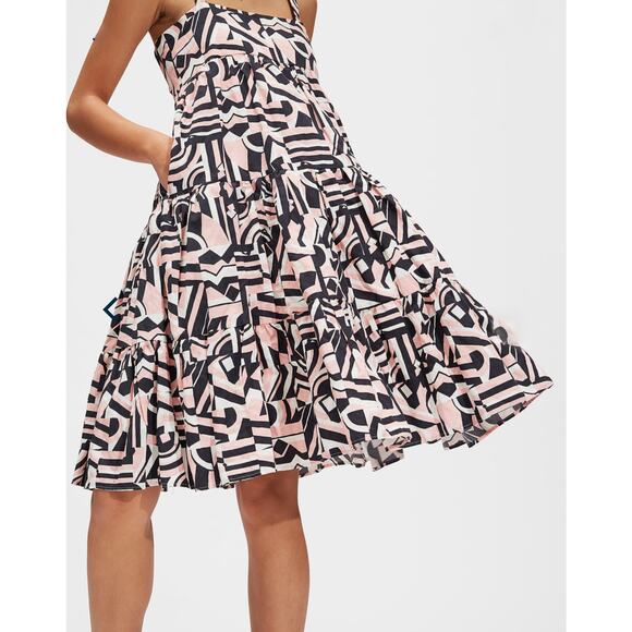 La DoubleJ Dress Mini Pink Black Tiered Summer Smocked Swing Medium - Picture 2 of 15